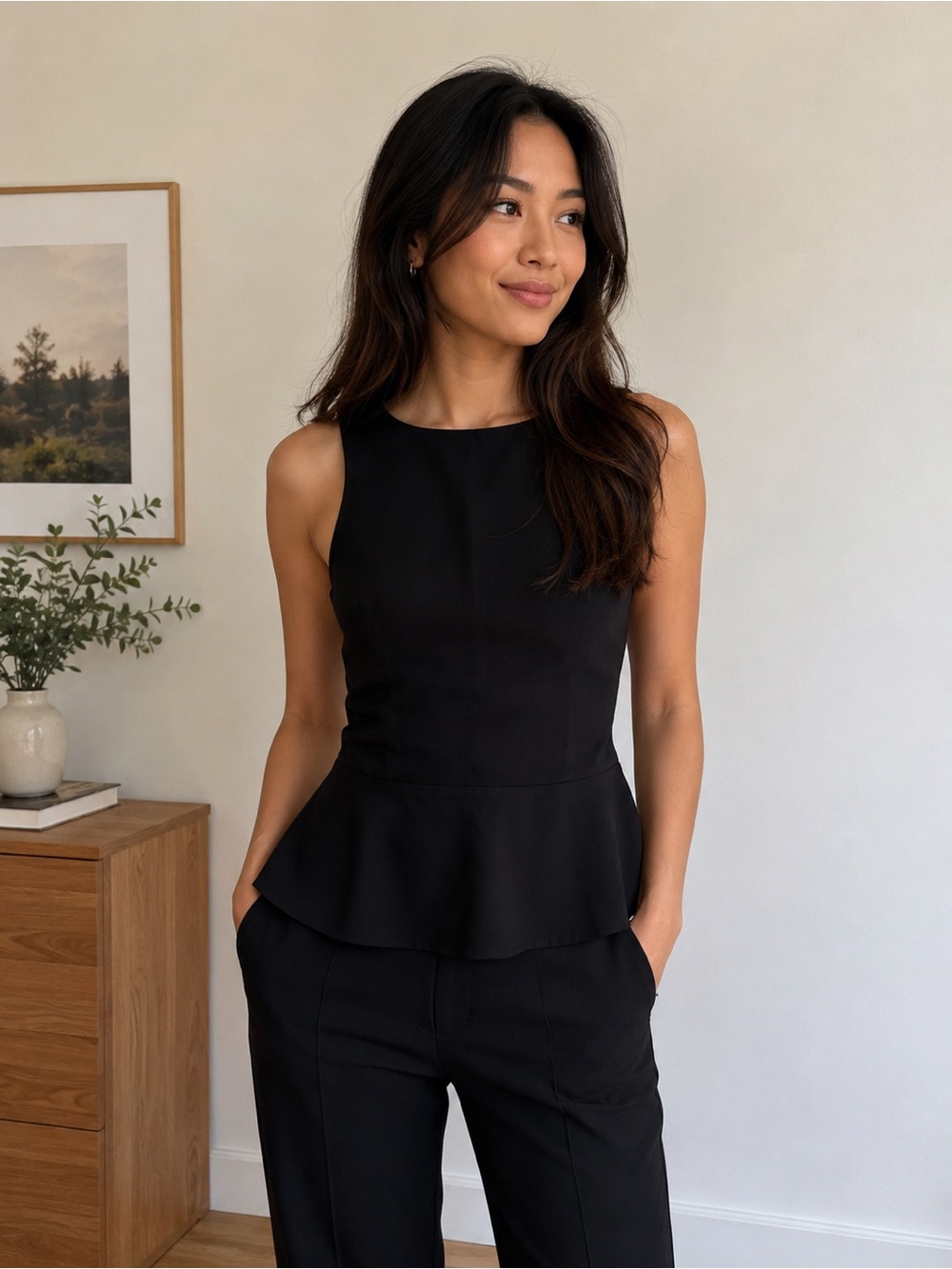 Express Black Sleeveless Peplum Top